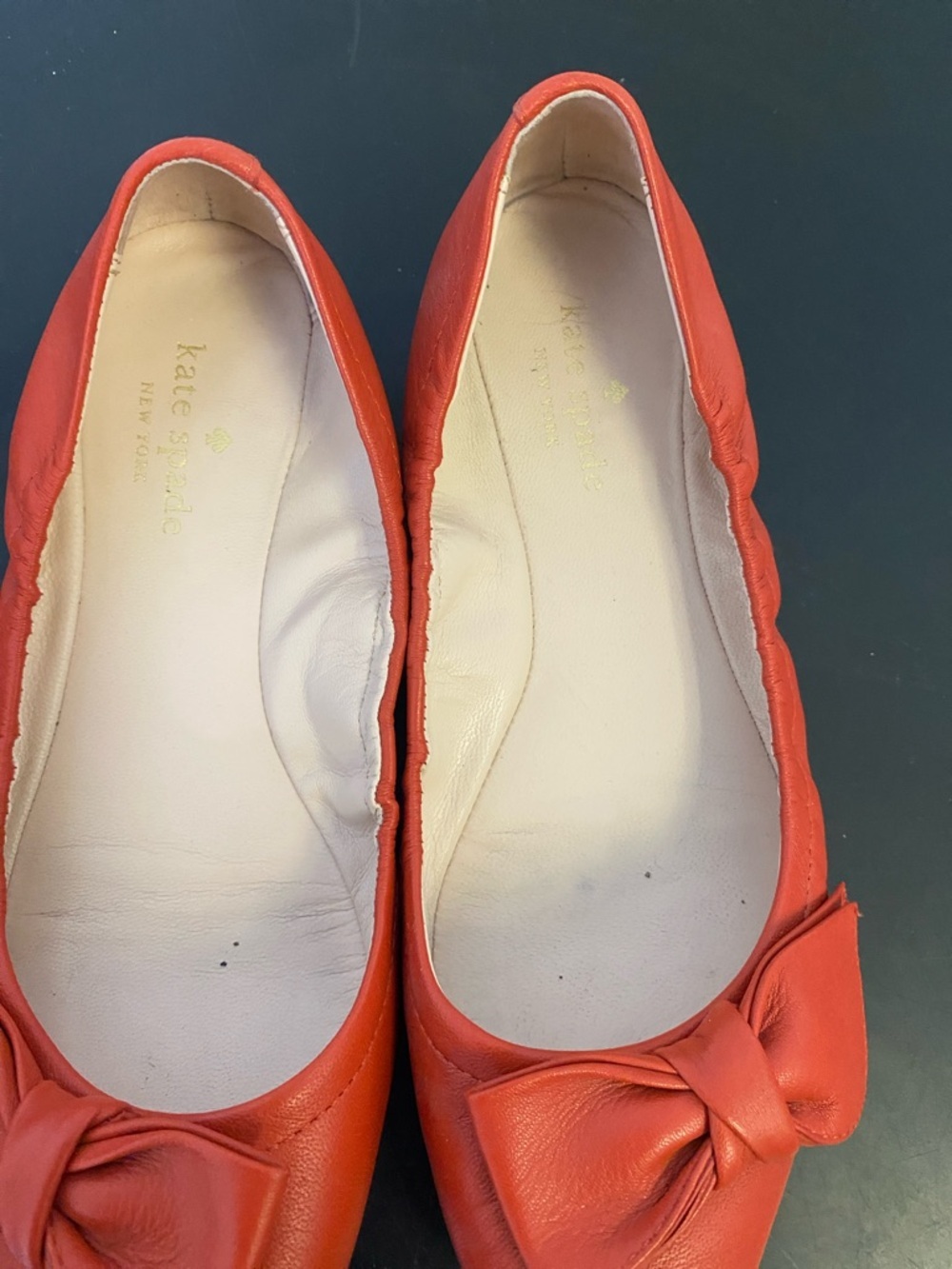 kate spade Coral-Red Bow Pointed Ballet Flats - Picture 3 of 6